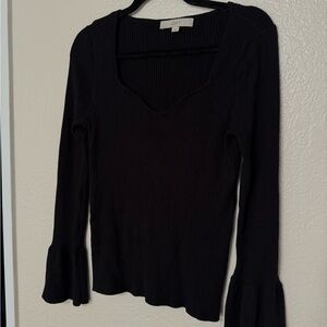 LOFT Black Long Sleeve Ribbed Top